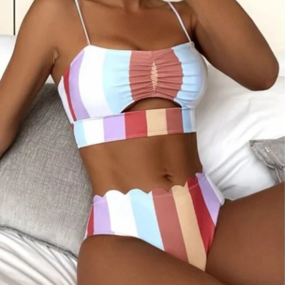 Color Block Striped Bikini Set